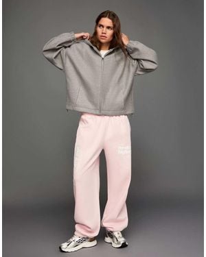 Bershka Printed Plush Joggers - Grey