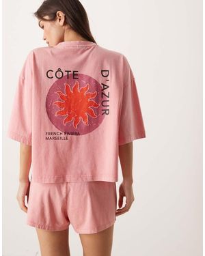 ASOS Cote D'Azur Acid Wash Graphic Pyjama Set - Red