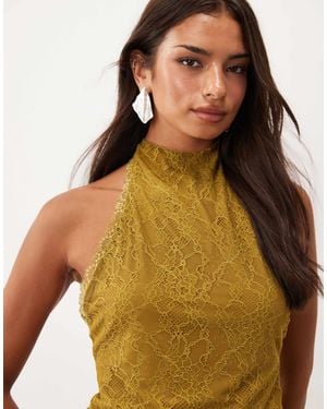 ASOS Top en dentelle à col halter kaki - Jaune