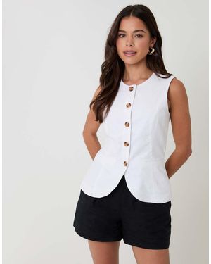 Threadbare Linen Blend Longline Waistcoat - White