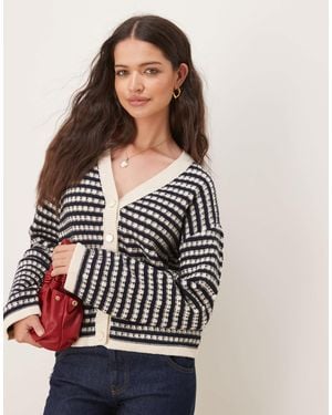 Y.A.S Textured Stripe Knitted Cardigan - White