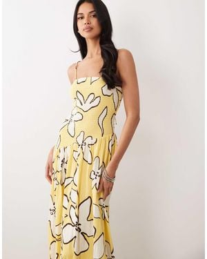 ASOS Crinkle Cami Tie Back Midi Dress With Asym Waist - White