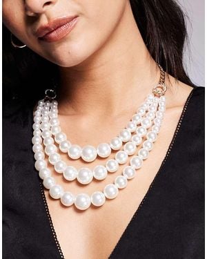 True Decadence Multirow Pearl Necklace - Black