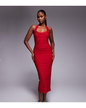 Kaiia Exclusive Halterneck Sweetheart Neckline Bandage Midaxi Dress - Red