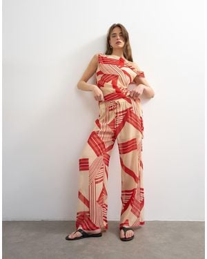 TOPSHOP Chiffon Stripe Print Wide Leg Trouser Co-ord - Red