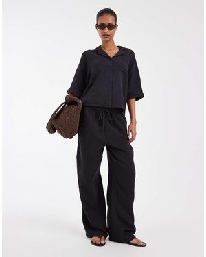 ONLY Pantalones Negro Lavado De Pernera Ancha De Bambula (Parte De Un Conjunto) - Azul
