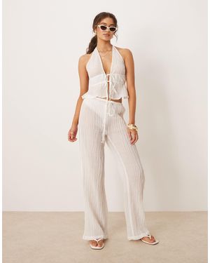 Mango Ramie Crinkle Tie Waist Co-ord Trouser - Natural