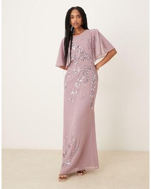 Maya Floral Jacquard Long Sleeve Maxi Dress - Pink