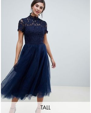 Chi Chi London Vestito midi accollato blu navy con gonna