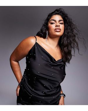 In The Style Plus Top De Tirantes Con Detalle De Perlas De - Negro