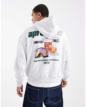 Cotton On Felpa Con Cappuccio Squadrata Mélange Atletico Con Grafica - Bianco