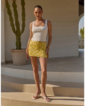 The Frolic Exclusive Cotton Rich Bead Flower Front Tank Top - White
