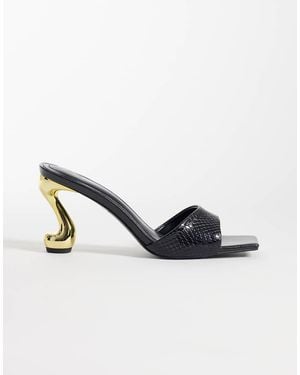 JW PEI Hannah Faux Snakeskin Heel Mules - Black