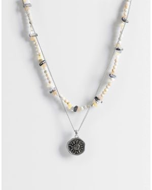 ASOS 2 Pack Beaded Stone And Sun Pendant Necklace - White