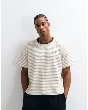 Colt MCR Colt T-Shirt Squadrata Con Logo, Stile Marinaro, A Righe Taupe - Bianco