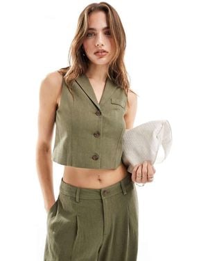 Miss Selfridge Linen Blend Button Up Vest - Green