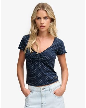 Superdry Athletic essentials oberteil mit raffungen und polka-dot-muster - Blau