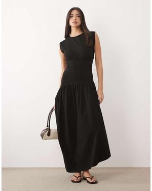 ASOS Cap Sleeve Cinched Dropped Waist Midaxi Dress - Black