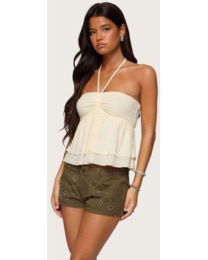 Edikted Layered Linen Look Babydoll Halter Top - Natural