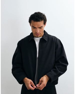 ASOS Harrington Denim Look Zip Up Smart Jacket - Black
