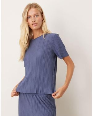 Vila Plisse T-shirt Co-ord - Blue
