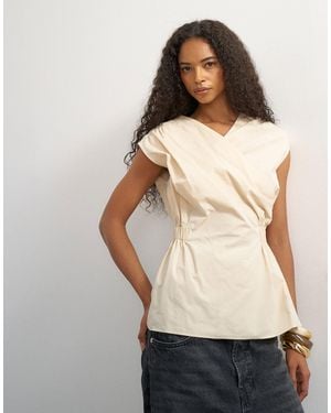 TOPSHOP Popeline-wickeltop mit drapierung - Natur