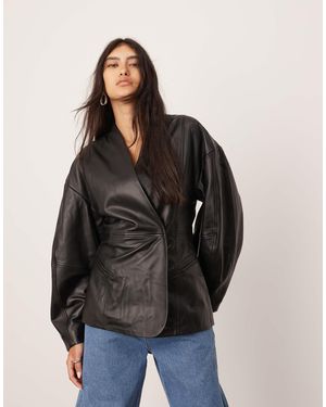 ASOS Soft Leather Jacket With Ovoid Sleeve And Cinched Waist - Black