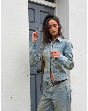 Lioness The Bronx Cinch Waist Wide Cuff Detail Denim Jacket - Grey