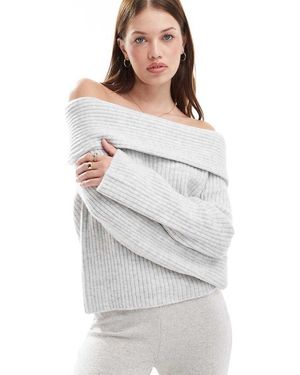 New Look Maglione A Coste Con Scollo Alla Bardot - Bianco