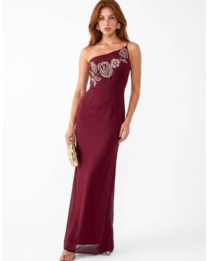 Maya Embellished Strappy One Shoulder Maxi Dress - Red