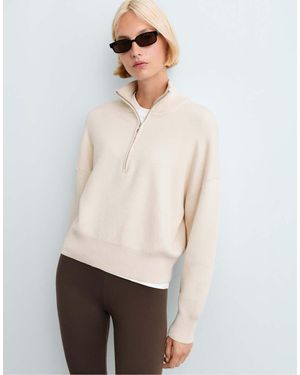 Oysho Cotton-blend Half-zip Knit Jumper - White
