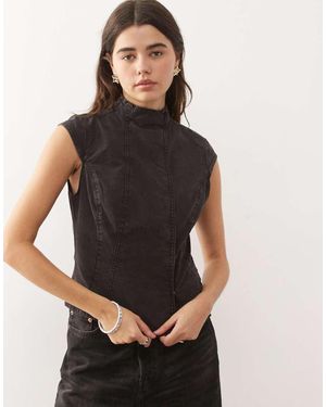 Weekday High Neck Cap Sleeve Top - Black