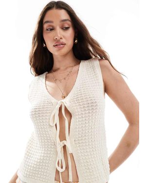 Vero Moda Gehaakte Gebreide Top Met Gestrikte Voorkant - Wit