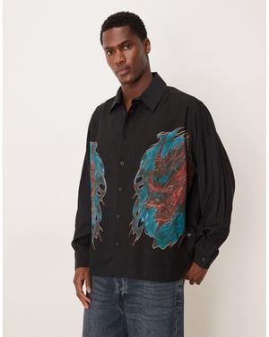 ASOS Oversized Square Collar Shirt With Dragon Print - Black