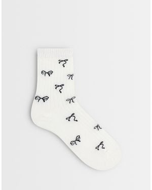 Jdy Bow Detail Ribbed Socks - Natural