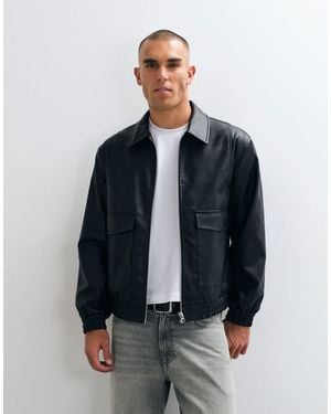 ASOS Faux Leather Bomber Jacket - Blue