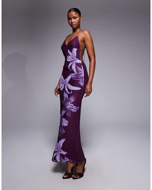 Tiger Mist Orielle Strappy Open Back Hardware Detail Floral Maxi Dress - Purple