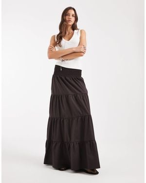 Vero Moda Shirred Waist Tiered Boho Maxi Skirt - White