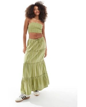 Wednesday's Girl Striped Tiered Maxi Skirt Co-Ord - Green