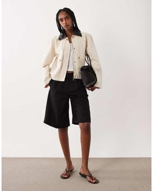 Brave Soul Barn Jacket With Contrast Pu Collar - Natural