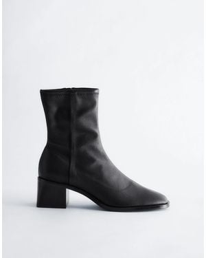 & Other Stories Premium Leather Square Toe Heeled Ankle Boots - Black