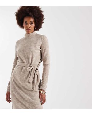 Vero Moda High Neck Knitted Mini Dress With Tie Waist - Natural