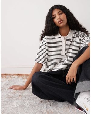 Monki Boxy Fit Short Sleeve Polo Shirt - Black