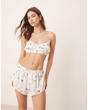 ASOS Satin Bralette And Short Pajama Set - Natural