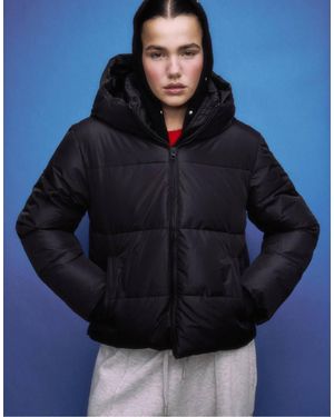 Stradivarius Basic Hooded Puffer Jacket - Blue