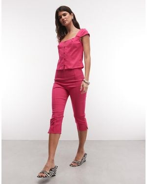 ASOS Bengaline Side Slit Capri Trousers - Pink