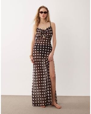 Miss Selfridge Polka Dot Chiffon Beach Maxi Dress - White