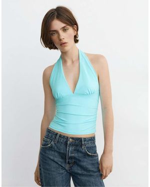 Pull&Bear Halter Neck Top With Gathering - Blue
