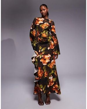 ASOS Long Sleeve Maxi Dress With Ruffle Skirt - Multicolour