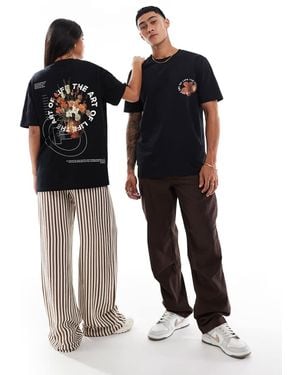 PRNT Aol Floral Front Print And Back Print Relaxed T-Shirt - Black